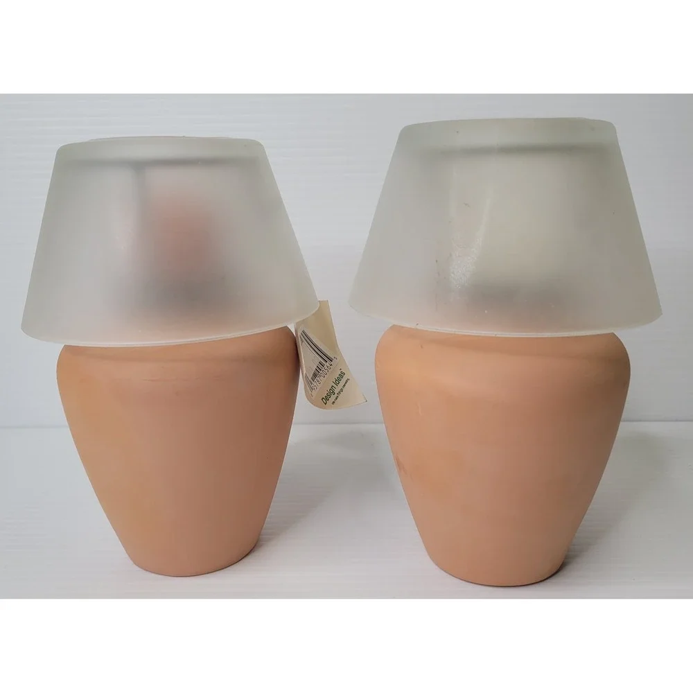 2 Design Ideas Terra Lamp Votive Candle Holders Glass Lamp Shades Vintage NEW